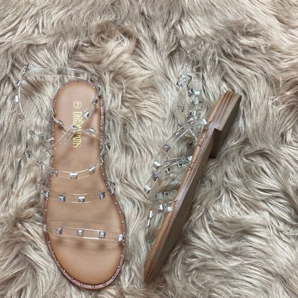 Dream Pairs CLEAR/RHINESTONE Studded Gladiator Strappy Flat Ankle Strap Sandal - Picture 2 of 14